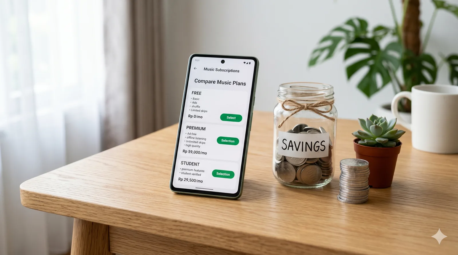 Ilustrasi perbandingan harga Spotify - foto produk close-up