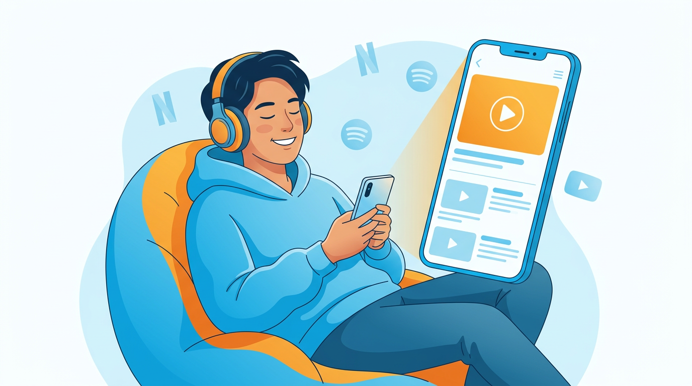 Sekelompok anak muda Indonesia menikmati streaming Netflix, Spotify dan YouTube Premium lewat Akunn